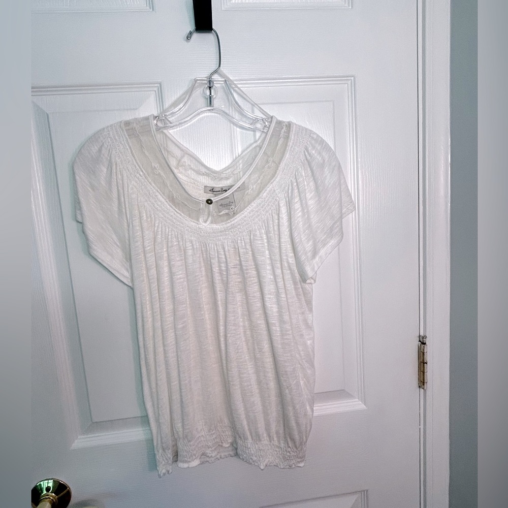 American Rag White T-Shirt With Laced Scoop Neckline